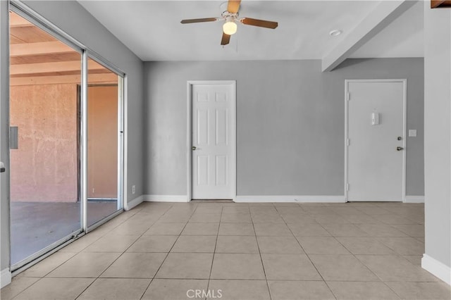 interior space featuring ceiling fan, a healthy amount of sunlight, and baseboards