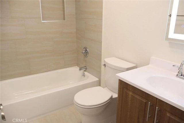 bathroom with shower / bath combination, vanity, and toilet