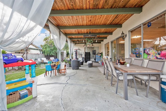 view of patio with fence and outdoor dining area