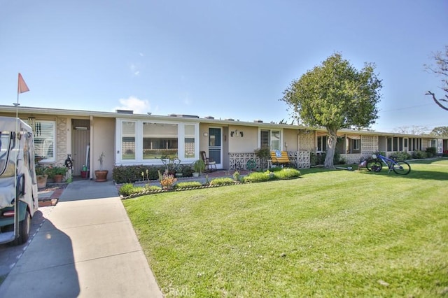 view of front of house featuring a front lawn and stucco siding