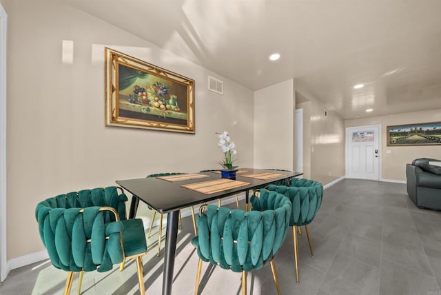 dining space with baseboards, visible vents, and recessed lighting