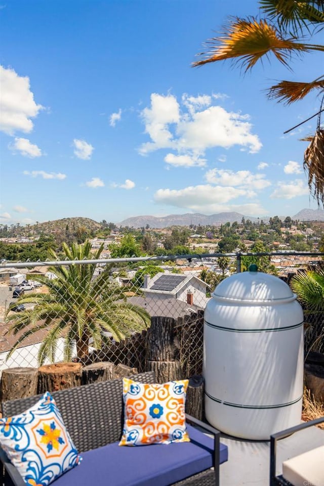 exterior space featuring a mountain view