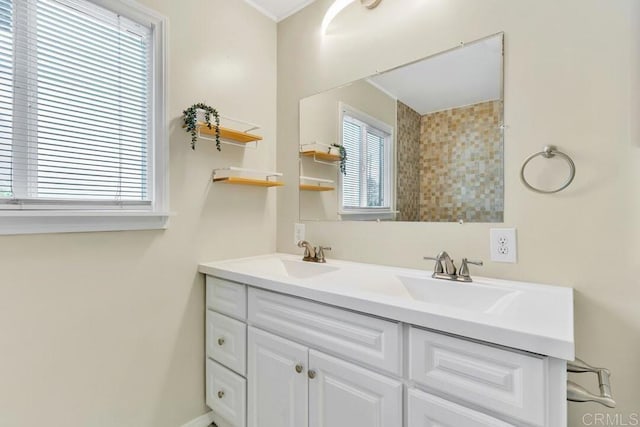 bathroom with a sink and double vanity