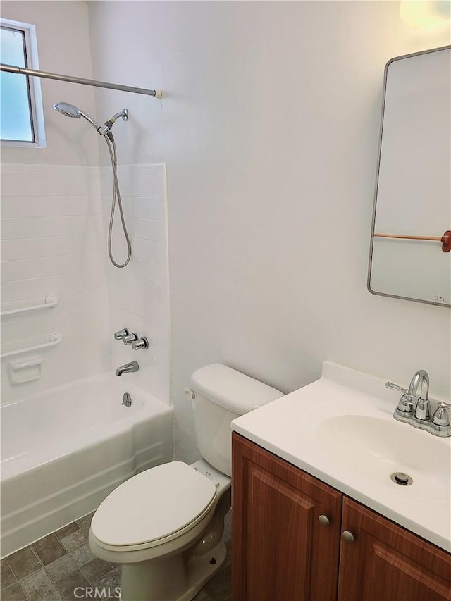 full bath featuring toilet, shower / washtub combination, and vanity