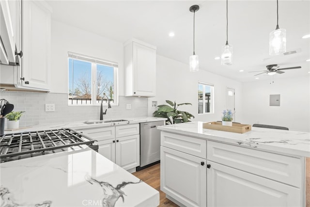 kitchen featuring a sink, a wealth of natural light, white cabinets, and dishwasher