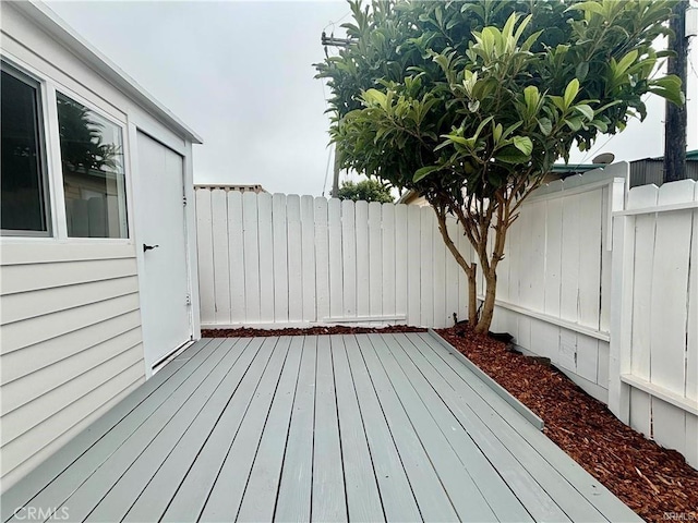 wooden deck featuring a fenced backyard