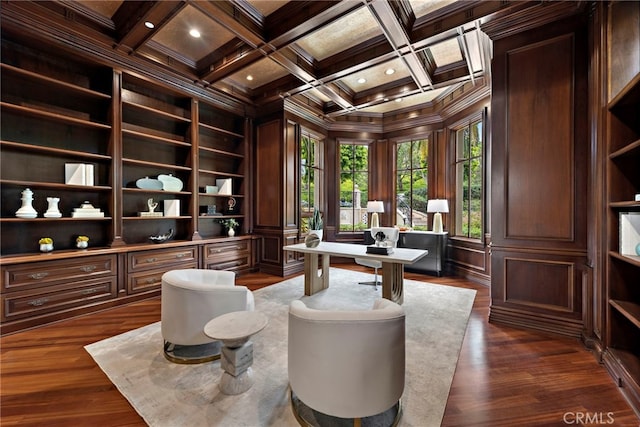 50 Pelican Crest Dr, Newport Coast, CA 92657 - sitting room featuring wood walls, coffered ceiling, and built in features