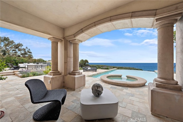 50 Pelican Crest Dr, Newport Coast, CA 92657 - view of patio with a water view and a pool with connected hot tub