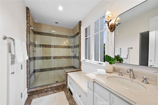 50 Pelican Crest Dr, Newport Coast, CA 92657 - full bath with a shower stall, vanity, and recessed lighting