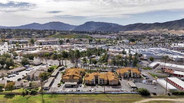 drone / aerial view featuring a mountain view