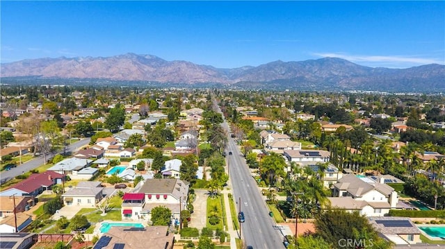 aerial view featuring a residential view and a mountain view