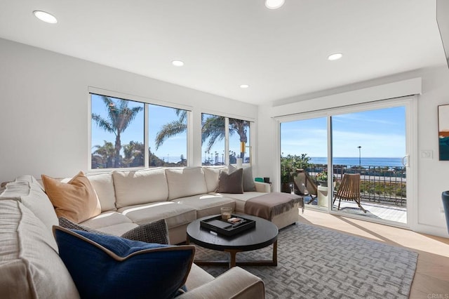 living room with recessed lighting