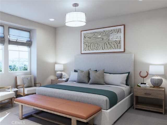 bedroom featuring carpet and recessed lighting