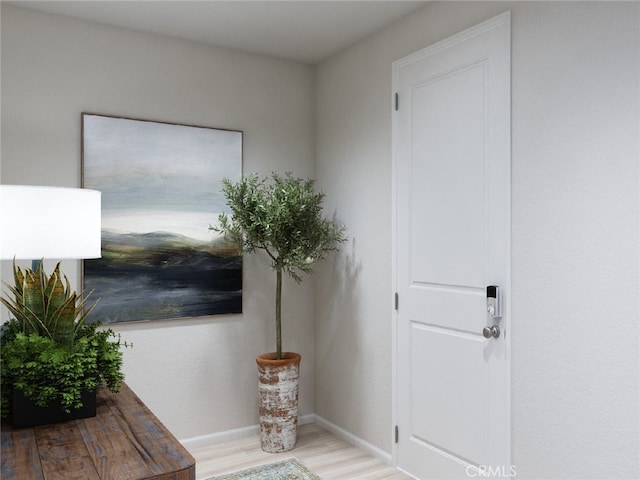 foyer entrance featuring wood finished floors and baseboards