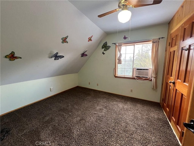 bonus room with vaulted ceiling, carpet, cooling unit, and baseboards