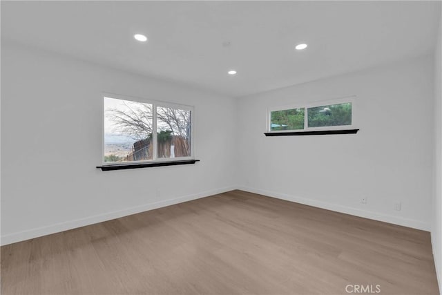 spare room featuring plenty of natural light, baseboards, and wood finished floors