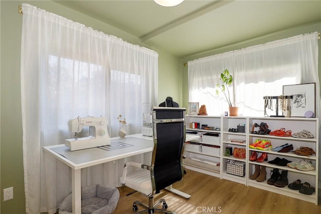 office area with wood finished floors