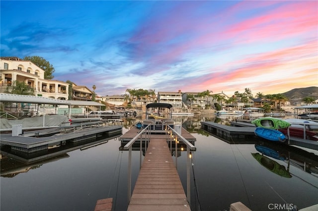 dock area with a water view