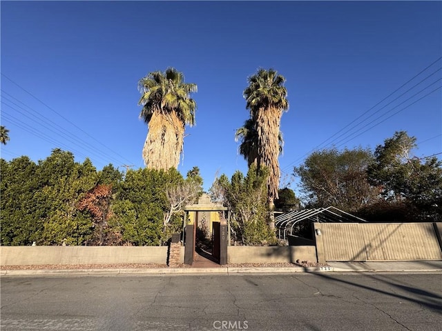 view of front facade featuring a fenced front yard and a gate