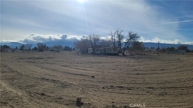 view of yard with a rural view and a mountain view