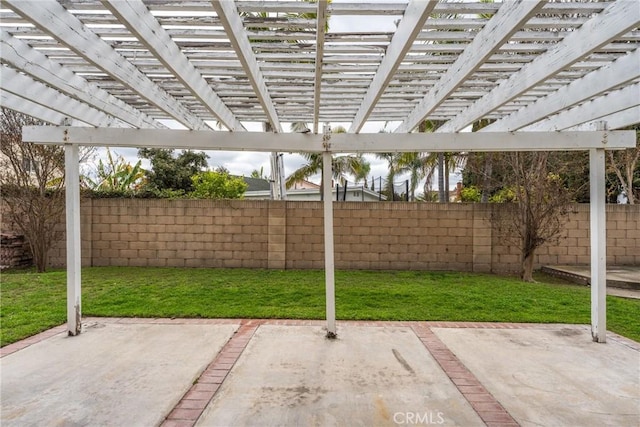 view of patio featuring a fenced backyard and a pergola