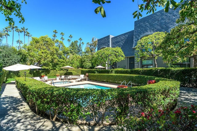 pool with a patio