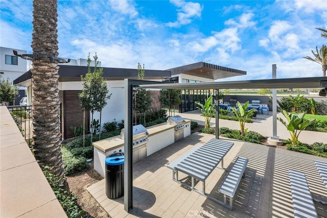 view of patio with a grill and an outdoor kitchen