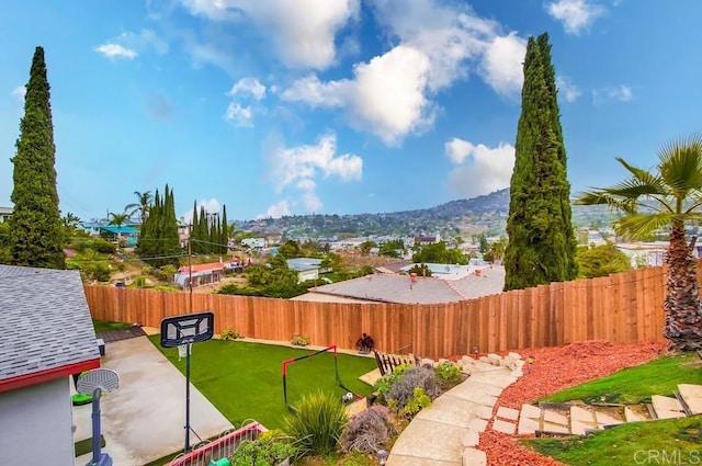 view of yard with a fenced backyard