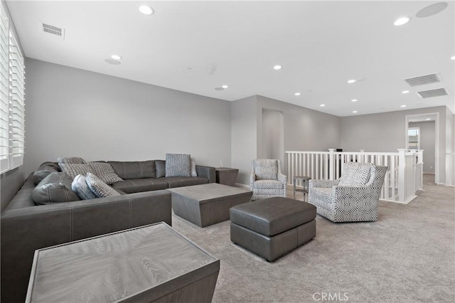 29945 Urtica Ct, Menifee, CA 92584 - carpeted living area with visible vents and recessed lighting