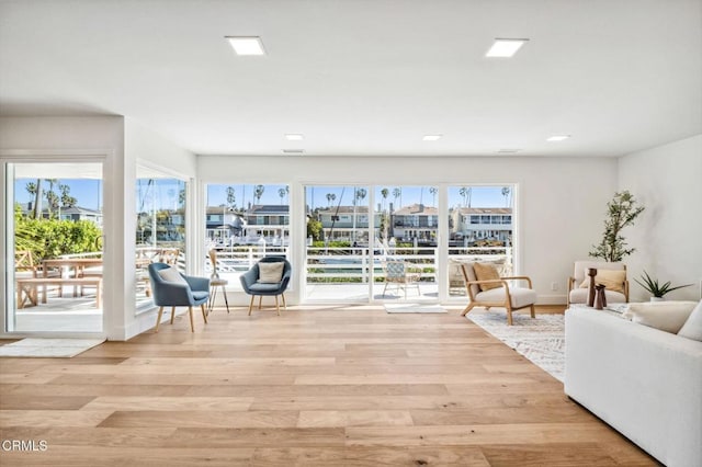 living room featuring light wood-style flooring