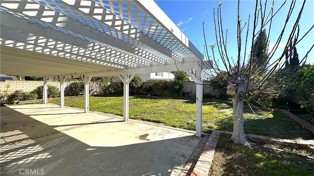 view of patio / terrace with a pergola and a fenced backyard