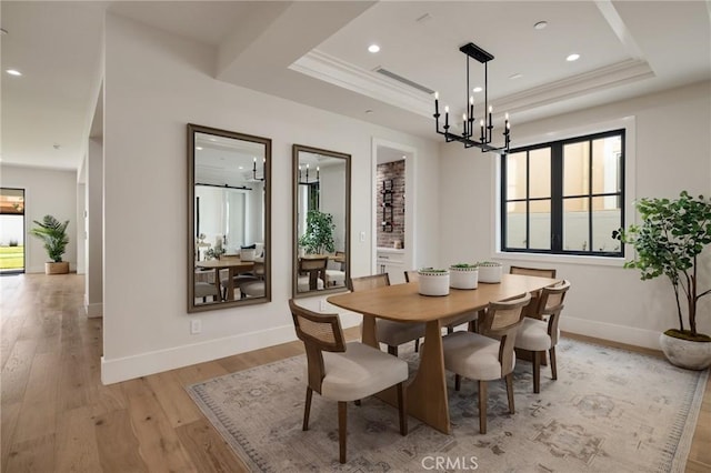 1820 9th St, Manhattan Beach, CA 90266 - dining area with a tray ceiling, recessed lighting, and light wood-style floors