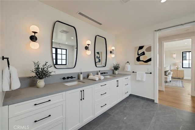 1820 9th St, Manhattan Beach, CA 90266 - full bathroom featuring recessed lighting, double vanity, visible vents, and a sink
