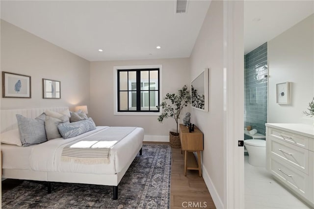 1820 9th St, Manhattan Beach, CA 90266 - bedroom featuring visible vents, baseboards, light wood finished floors, and recessed lighting