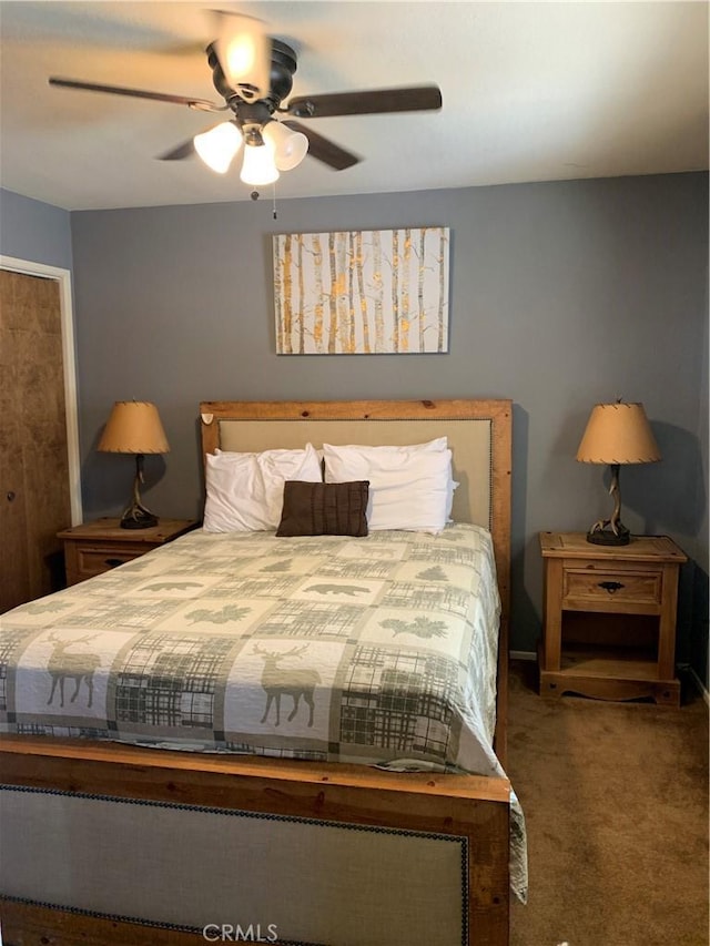 33492 Wild Rose Dr, Green Valley Lake, CA 92341 - bedroom with carpet floors and a ceiling fan