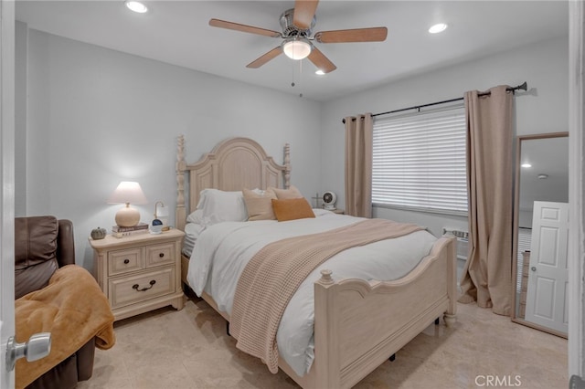 bedroom featuring ceiling fan and recessed lighting