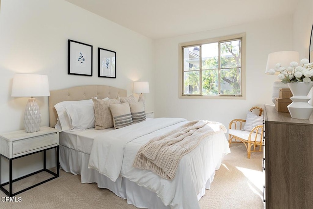 bedroom with light carpet