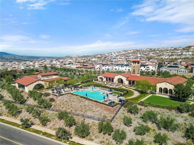 birds eye view of property with a residential view