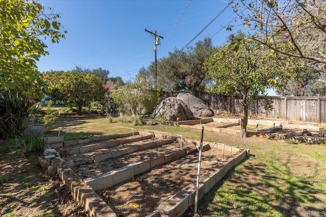 view of yard with fence and a vegetable garden