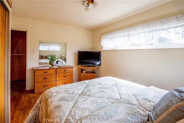 bedroom featuring dark wood-style floors