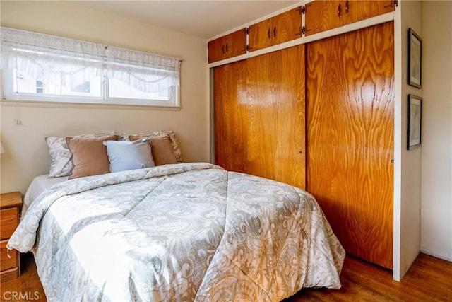 bedroom featuring a closet and wood finished floors