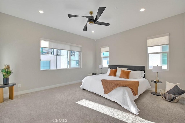 114 Source, Irvine, CA 92618 - bedroom featuring carpet flooring, baseboards, recessed lighting, and a ceiling fan