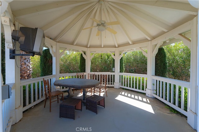 41149 Summitview Ln, Palmdale, CA 93551 - view of patio featuring a gazebo, outdoor dining area, and a ceiling fan