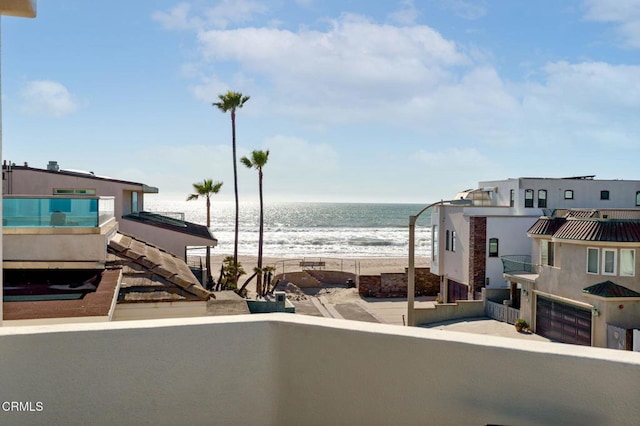property view of water featuring a beach view