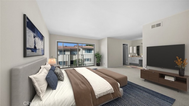 bedroom featuring visible vents and carpet flooring