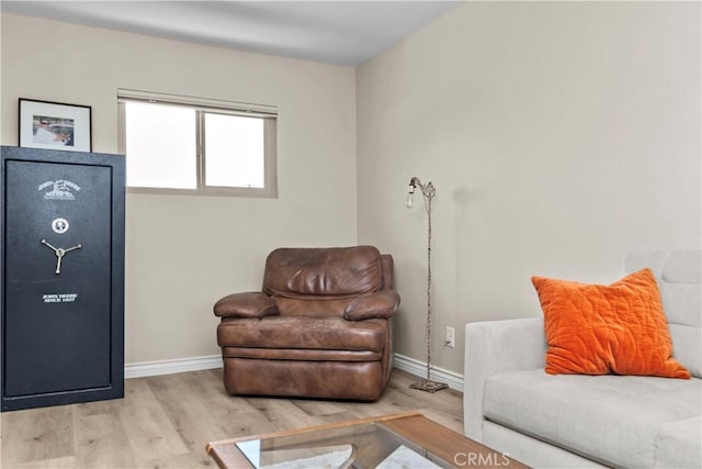 living area featuring wood finished floors and baseboards