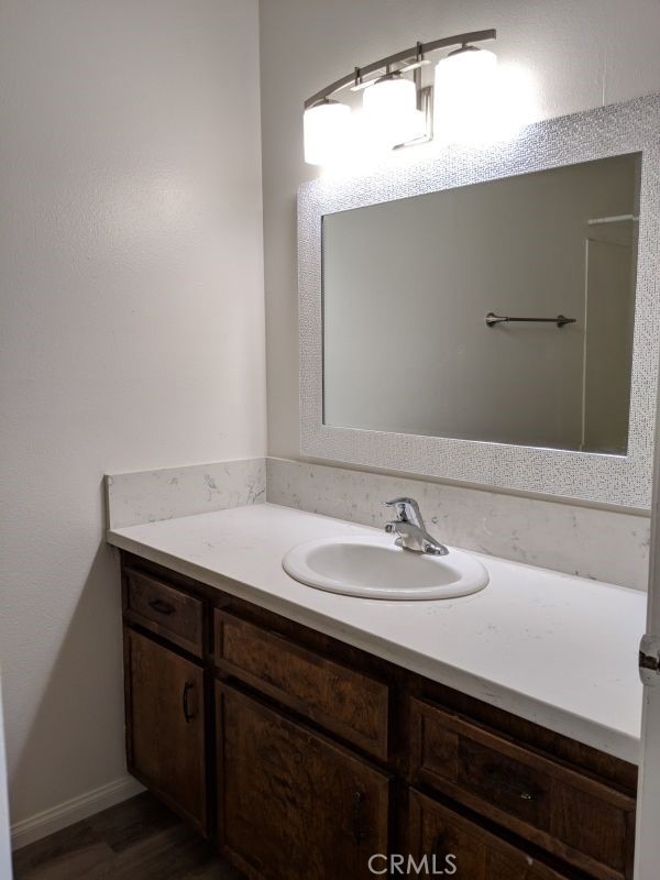 bathroom featuring wood finished floors and vanity