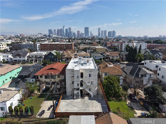 drone / aerial view with a city view