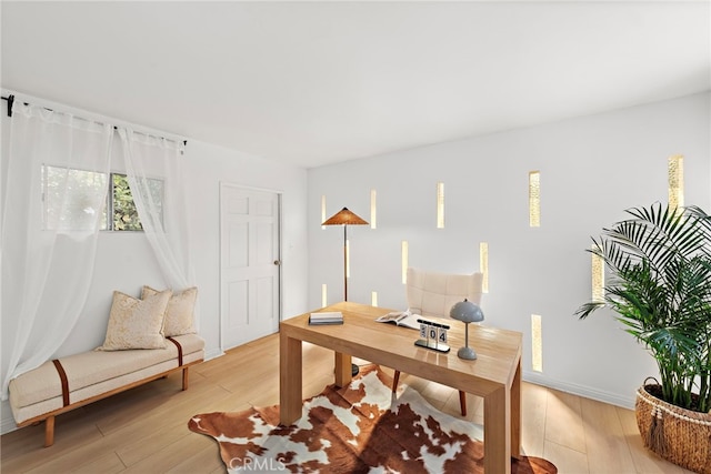 office with light wood-style flooring and baseboards