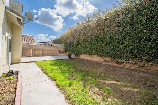 view of yard with a patio area and fence